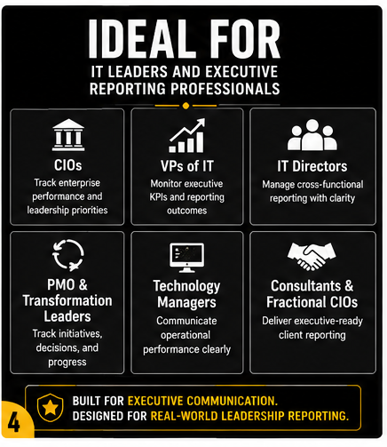 Promotional graphic for software or tool ideal for IT leaders and executive reporting professionals.