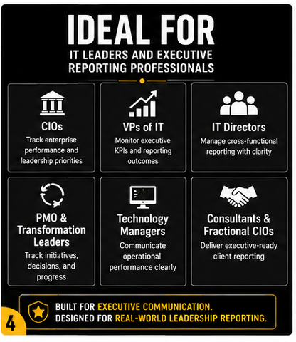 Promotional graphic for software or tool ideal for IT leaders and executive reporting professionals.