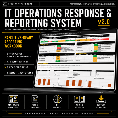 IT Operations Response & Reporting System v2.0 – Executive Dashboard + 60 Templates