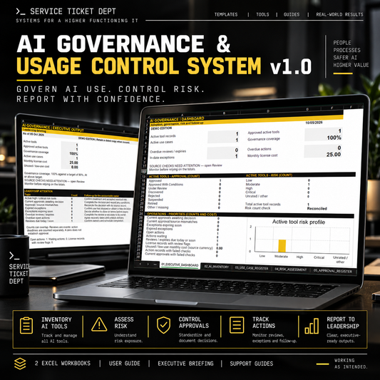 AI Governance & Usage Control System v1.0 dashboard and governance workflow for IT leaders